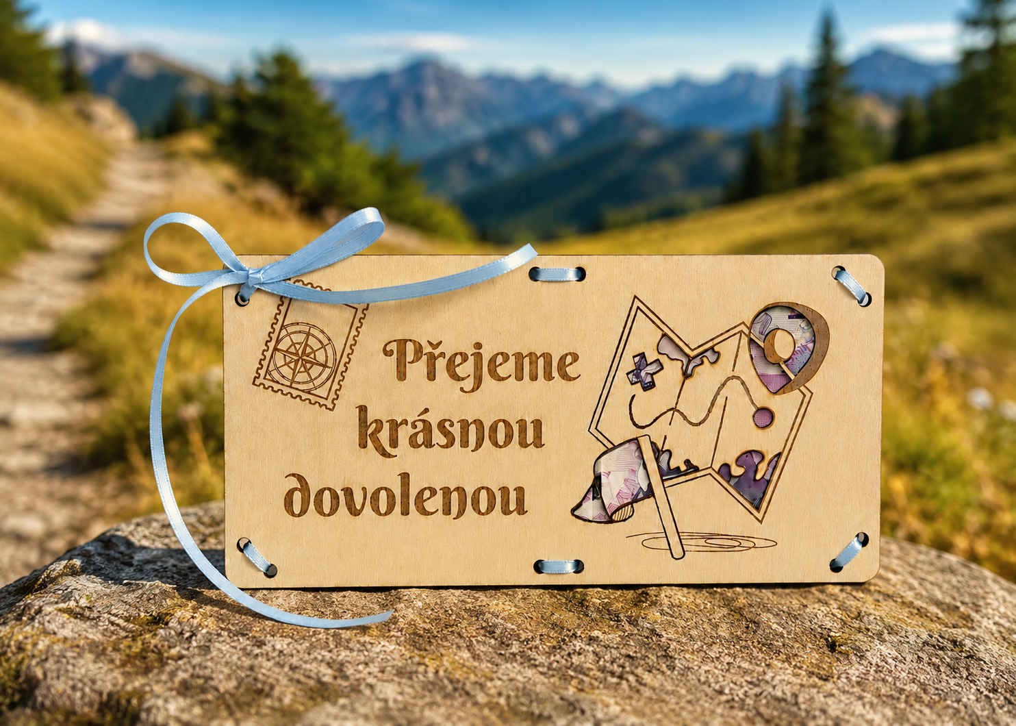 Dárková obálka na peníze na dovolenou s motivem mapy